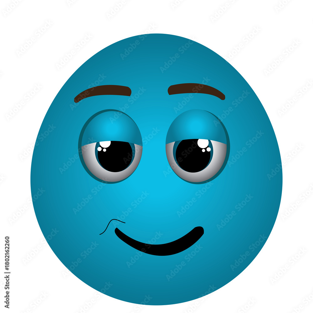 Fototapeta premium Blue Smiley Face With Eyes Half Closed And Slight Smile On Transparent Background Vector Art