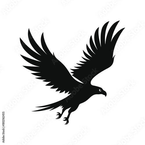 Black eagle silhouette in flight showing powerful wings for bold nature themed design Vector illustration