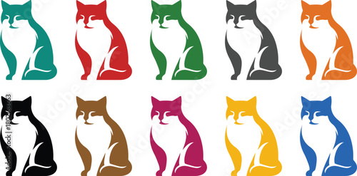 Sitting cat silhouettes in different colors kitten, Colorful kitten icons for pet artwork