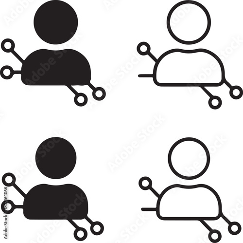 Isolated User Profile Circuit Icon Set, solid black profile icon, tech ui avatar symbol, clean circuit lines, minimal outline filled thin stroke vector design, smart user icon buyers