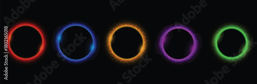 Glitter particles Colorful glowing rings abstract background vector illustration