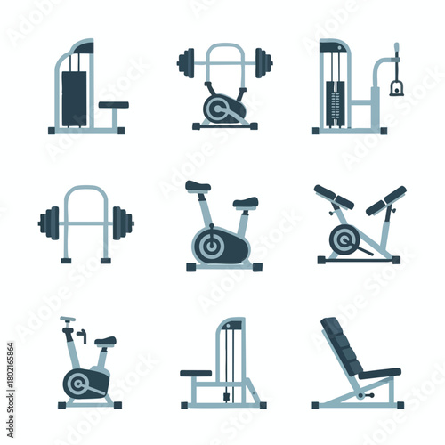Set of Modern Fitness Equipment Icons