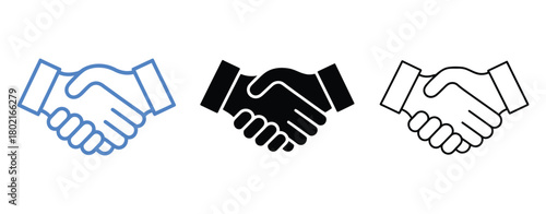 Handshake icon set, friendly deal symbol, partnership symbol, business agreement handshake sign, vector illustration perfect for corporate graphics, business presentations