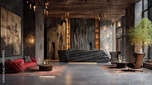 Fototapeta Naklejka Na Ścianę i Meble -  Premium Hotel Lobby Design with Stylish Lighting and Decor