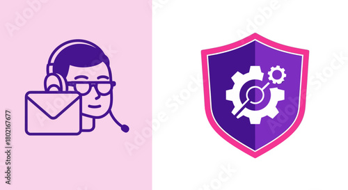 Customer support and digital security icons in modern flat design