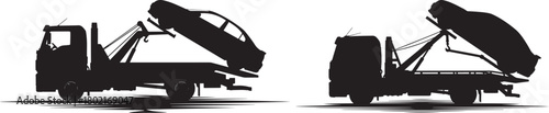 Tow truck lifting car silhouette illustration