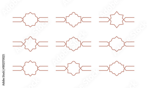 Line geometric tile shape border. Traditional arabic oriental arabesque icon, card, invitation background for eid mubarak. Simple vector elements set