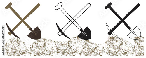 Three Crossed Shovels Illustration on Textured Soil.