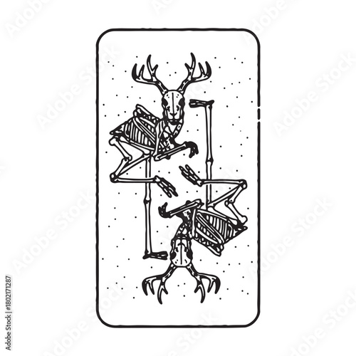 Skeleton Deer Head Playing Card Design with Antlers and Spots.