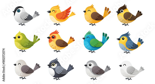 Cute Cartoon Bird Collection Vector Set for Childrens Education App Design or Spring Greeting Cards