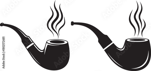 Two smoking pipes silhouette with wisps of smoke