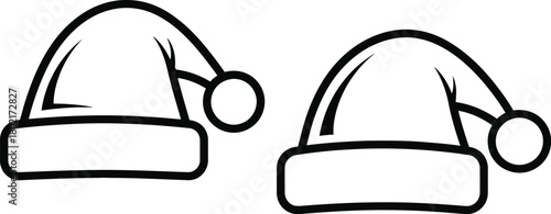 Simple black and white illustration of two santa hats side by side