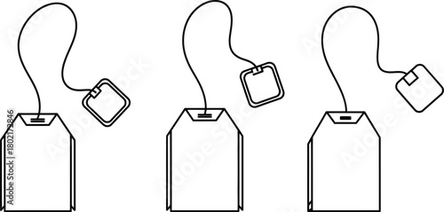 Simple black and white illustration of three hanging price or gift tags