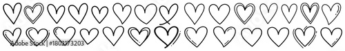 Big set of hand drawn hearts Doodle outline love symbol collection for Valentines Day Vector sketch illustration
