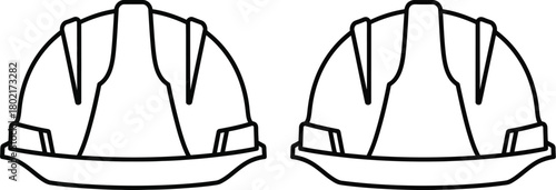 Simple black and white illustration of two construction safety helmets side by side