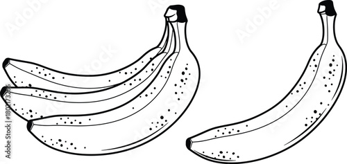 A simple black and white illustration of a bunch of ripe bananas