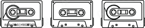 Three retro cassette tapes displayed in a simple linear black and white style