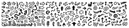 Big set of hand drawn doodle arrows Collection of various sketch direction pointers for design Vector illustration