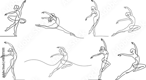 Collection of Minimalist line art of a women dancer hand drawn concept for decoration on white background.
