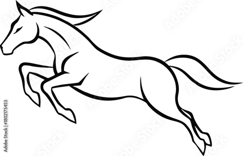 Adobe Illustrator Artwork  Trotting forward: Horse with beautiful with long mane and tail flutters in the wind, isolated vector design
