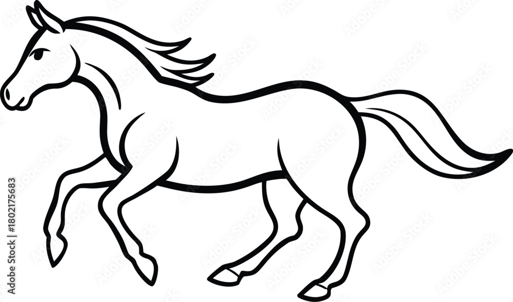Obraz premium Adobe Illustrator Artwork Trotting forward: Horse with beautiful with long mane and tail flutters in the wind, isolated vector design 