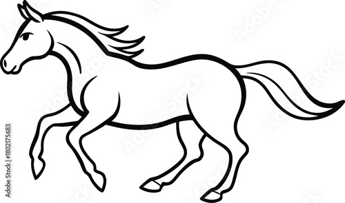 Adobe Illustrator Artwork  Trotting forward: Horse with beautiful with long mane and tail flutters in the wind, isolated vector design
