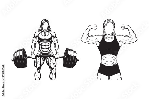 Muscular figures demonstrating weightlifting and flexing in a sketch style