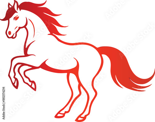 Adobe Illustrator Artwork  Trotting forward: Horse with beautiful with long mane and tail flutters in the wind, isolated vector design
