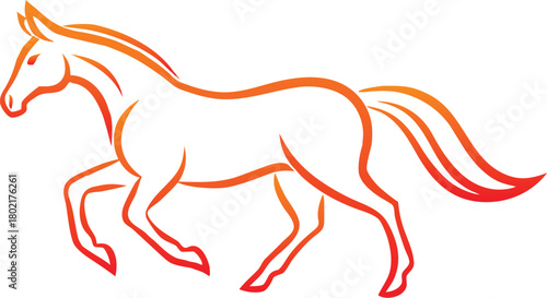 Adobe Illustrator Artwork  Trotting forward: Horse with beautiful with long mane and tail flutters in the wind, isolated vector design
