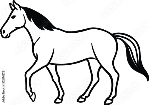Adobe Illustrator Artwork  Trotting forward: Horse with beautiful with long mane and tail flutters in the wind, isolated vector design
