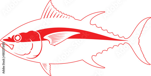 Striking Tuna Fish Graphic in Red Outline for Design Projects