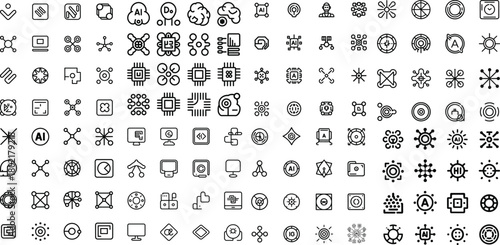 Artificial Intelligence Line Icons Technology Symbol Set Vector