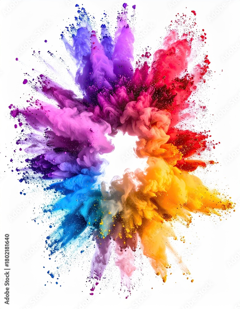 Fototapeta premium Colorful explosion radiating outwards on white background