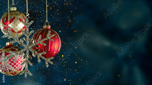 Christmas Decoration with Colored Shiny Balls and Glitters . Close-up