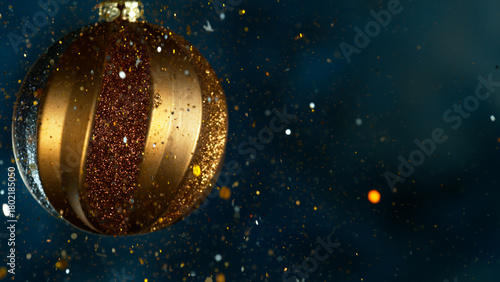 Christmas Decoration with Colored Shiny Balls and Glitters . Close-up