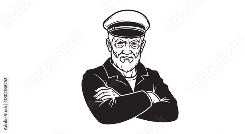 ## **2. Mature elderly sailor crossed arms portrait isolated**
