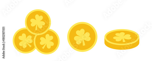 Set of St Patricks Day Gold Coin t flat vector illustration design.
St. Patrick's Day Gold Coins element.
White background.