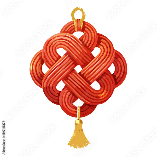 Chinese Knot Vector — Red Decorative Knots with Gold Tassels for Lunar New Year