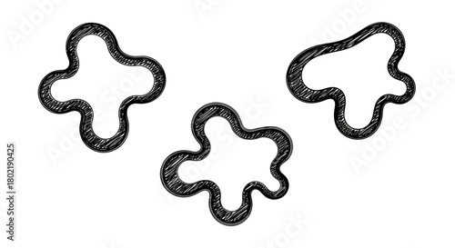 Abstract black contour shapes with hand-drawn doodle pattern