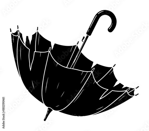 broken black umbrella after storm vector illustration