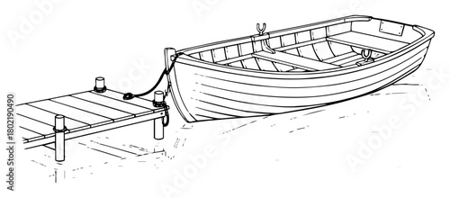 rowboat at a wooden pier vector illustration