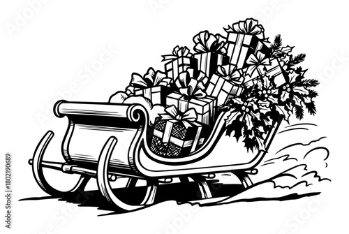 vintage santas sleigh full of gifts in snow vector