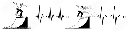 skateboarder heartbeat cardiogram lifeline vector