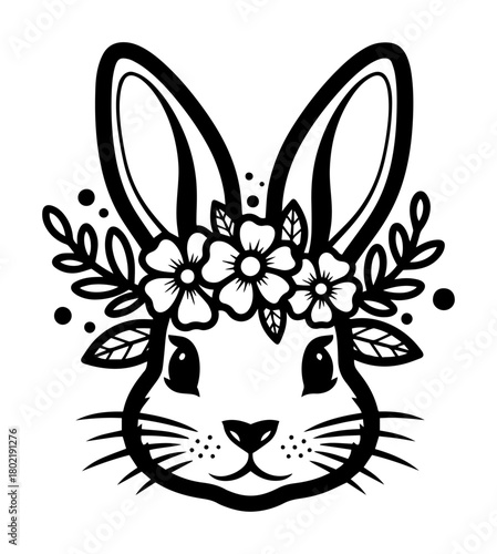 cute bunny head with flower crown boho vector illustration