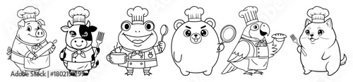 cute animal chefs cartoon characters set