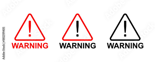 Warning sign with exclamation mark icon set