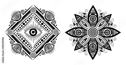 mystical mandalas with all seeing eye vector set