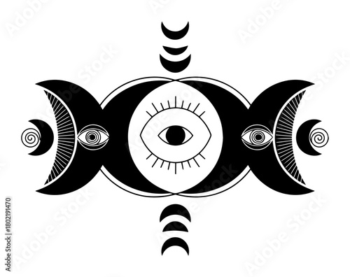 triple moon goddess symbol with all seeing eye vector