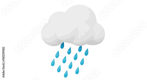 3d cloud with falling raindrops in crisp minimalist design