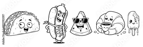 funny retro cartoon fast food characters set vector